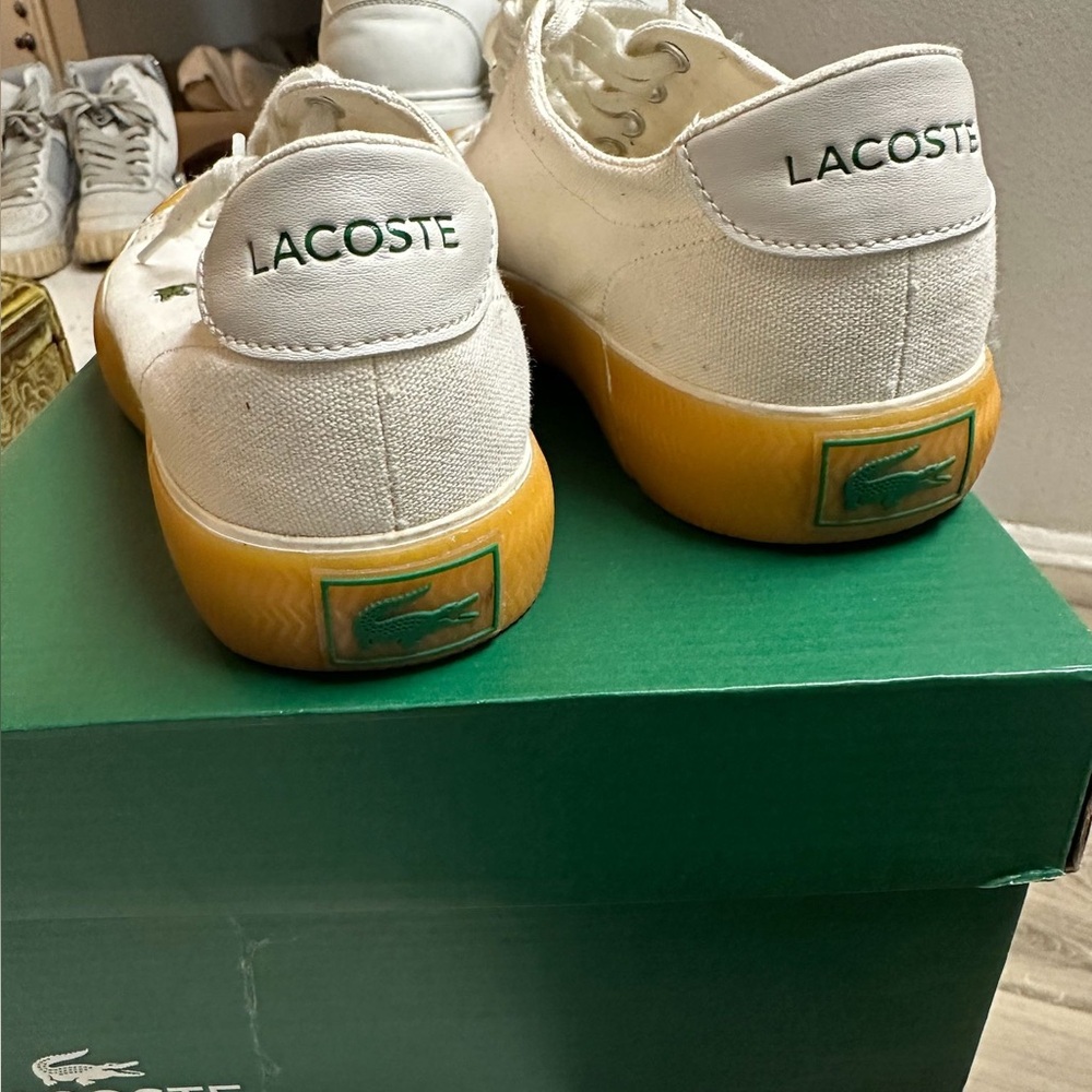 Lacoste White Canvas Sneakers with Yellow Soles - Picture 3 of 4